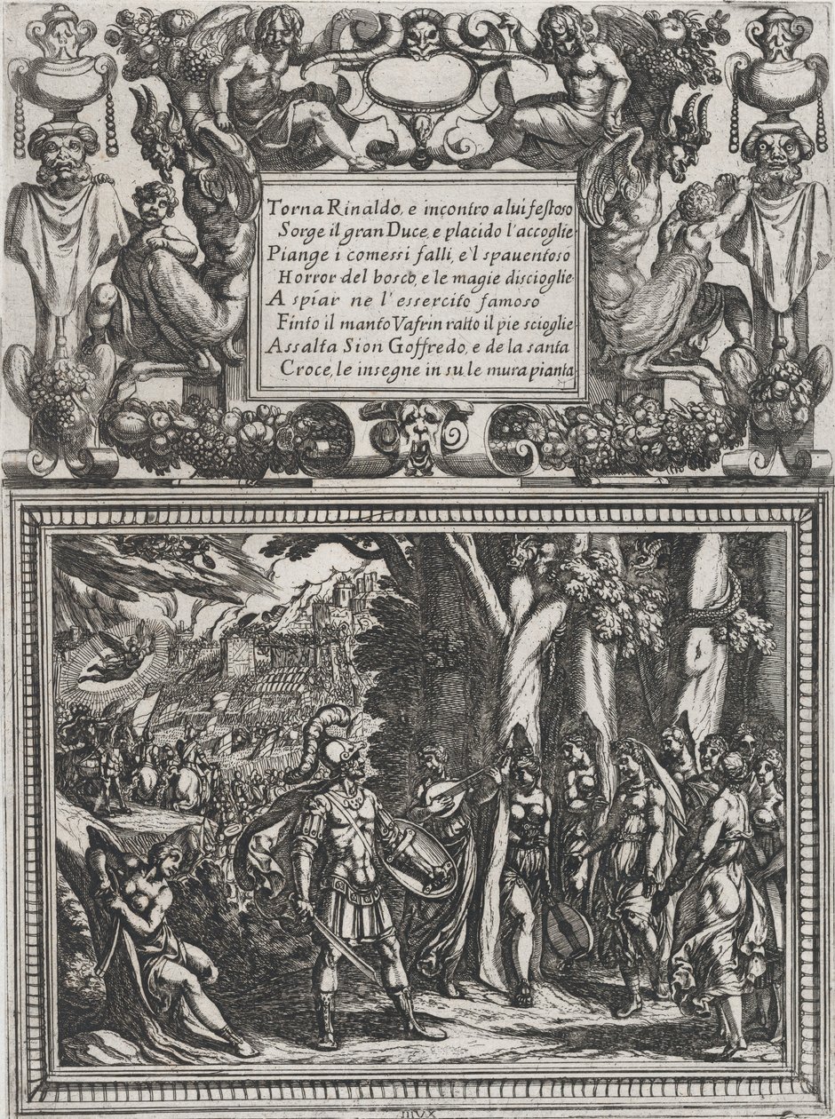 Tablica 18: Ilustracja do Canto XVIII z Gerusalemme liberat... Torquato Tasso, ca. 1590-1630. autorstwa Antonio Tempesta