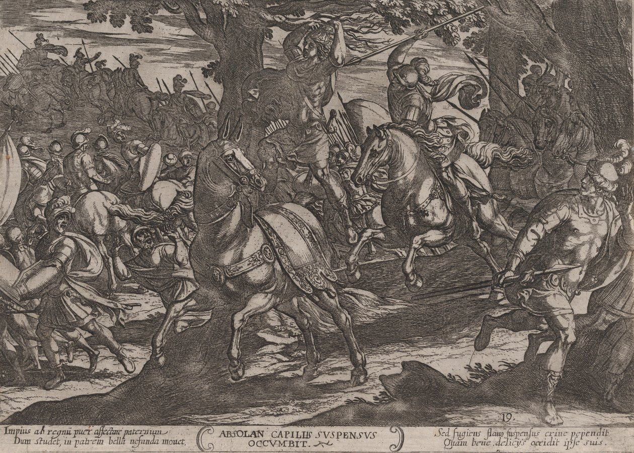 Tablica 19: Jakub zabija Absaloma, z Bitew Starego Testamentu, ok. 1930. 1..., ca. 1590-ok. 1610. autorstwa Antonio Tempesta