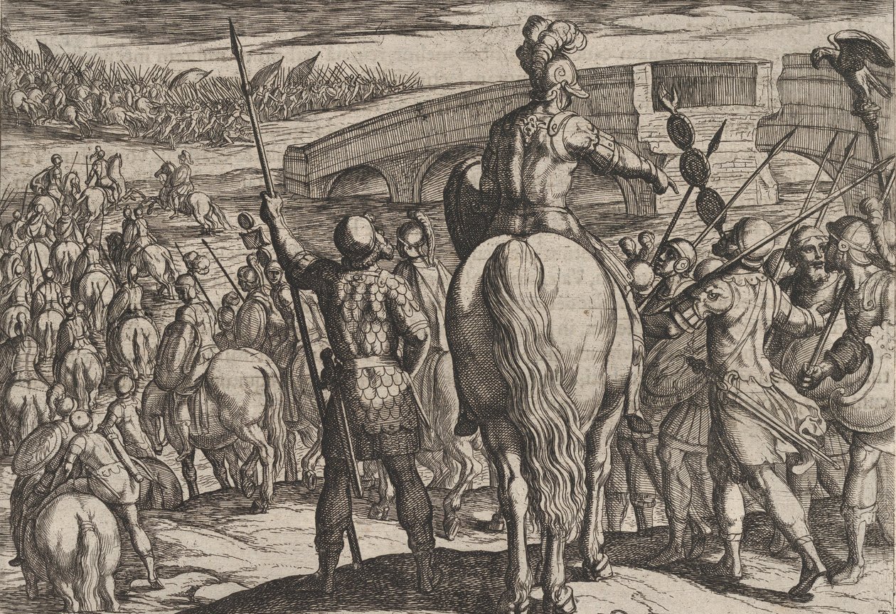 Tablica 24: Przednia straż nowych wojsk rzymskich odwrócona, z Wojny rzymskich..., 1611. autorstwa Antonio Tempesta