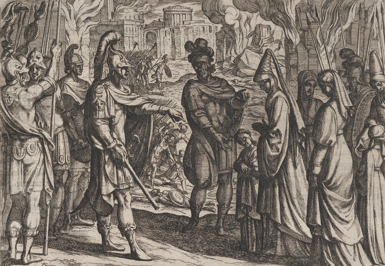 Tablica 28: Wojska z Kolonii przyprowadzają żonę i siostrę Cywilisa do Cerialis, z Wojny R..., 1611. autorstwa Antonio Tempesta