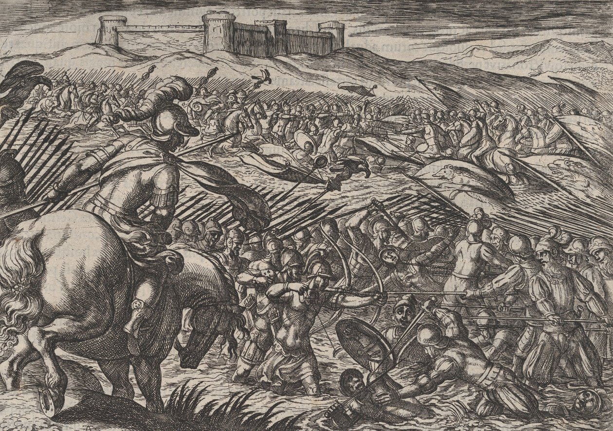 Obrazek 29: Cywilis zalewa ziemię przez defensywne łamanie grobli, z Wojna R..., 1611. autorstwa Antonio Tempesta