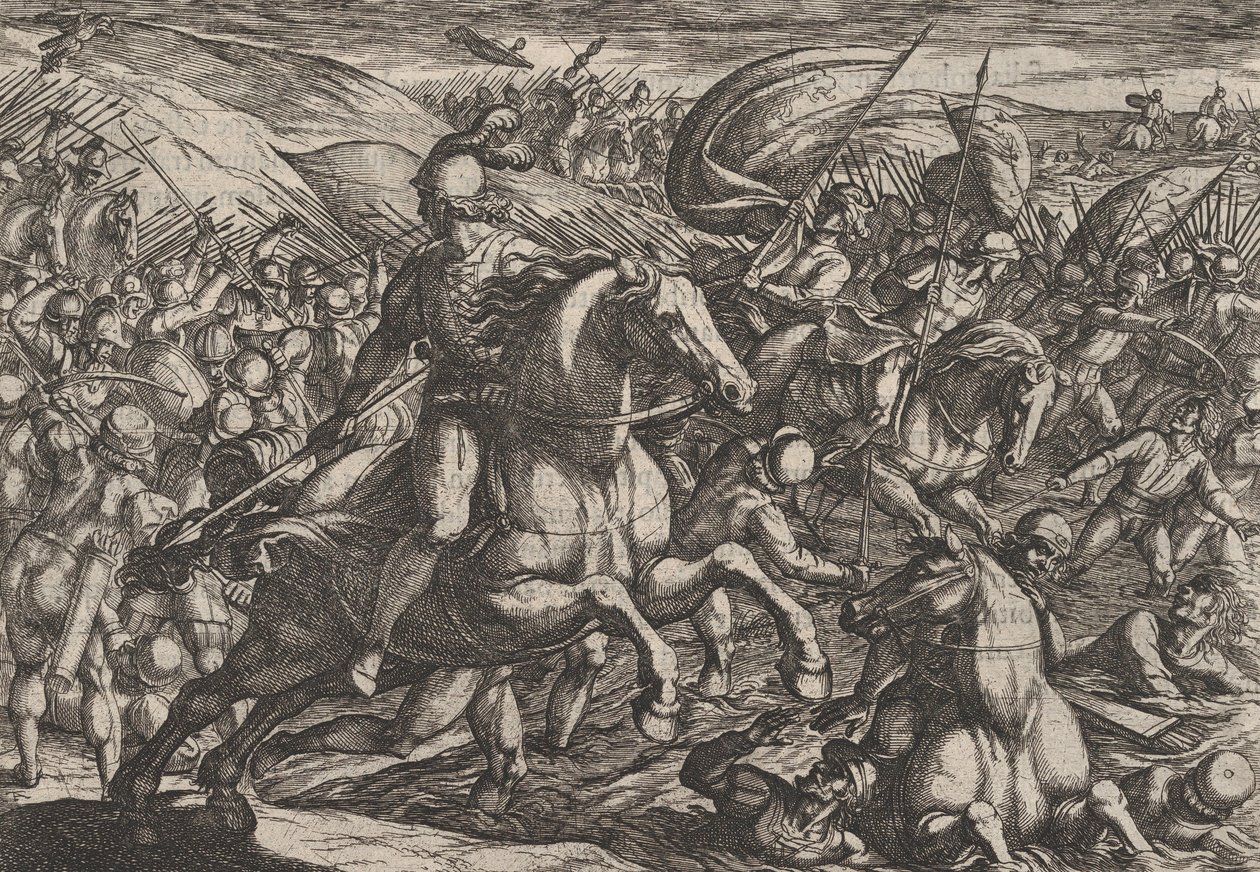 Tablica 30: Cerialis Pędzenie Holendrów do Renu, z Wojna Rzymian przeciw th..., 1611. autorstwa Antonio Tempesta