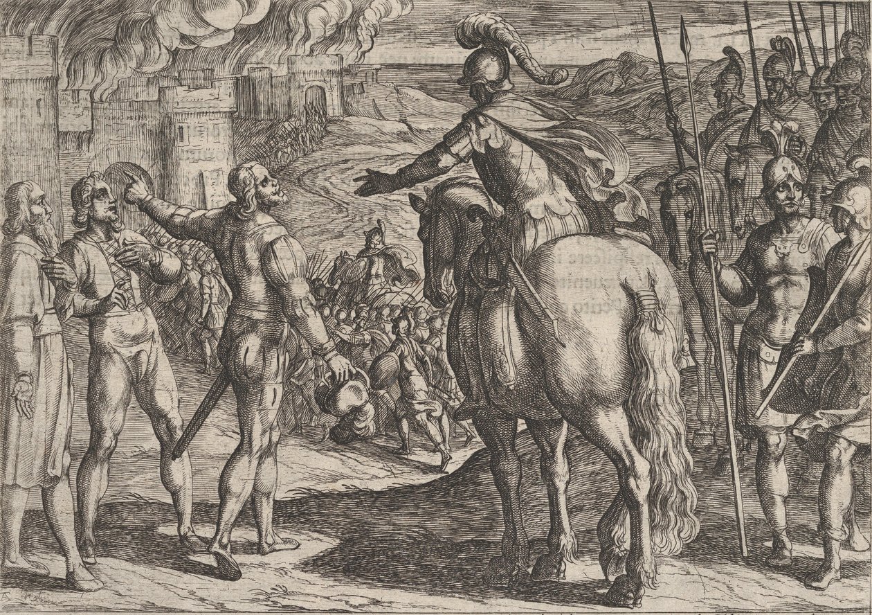 Tablica 34: Rzymianie palą holenderską wieś, z Wojna Rzymian przeciwko…, 1611. autorstwa Antonio Tempesta