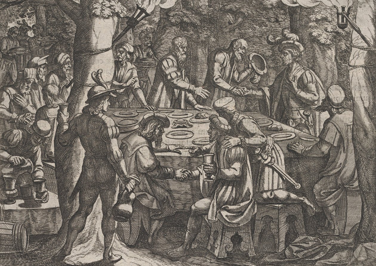 Ilustracja 4: Civilis mówi starszym holenderskim, że są traktowani jak niewolnicy przez Rzymian..., 1611. autorstwa Antonio Tempesta