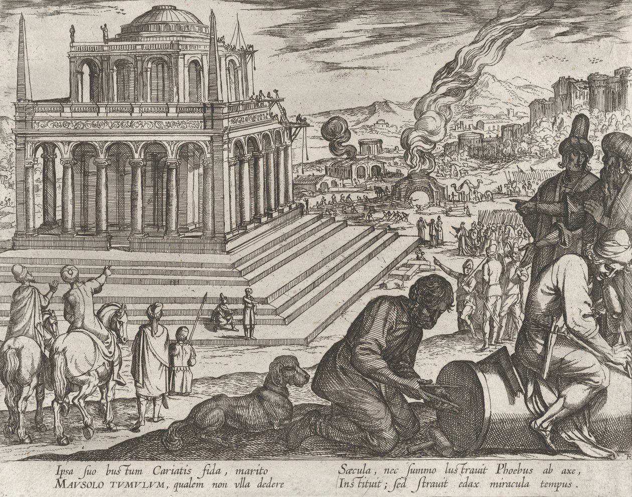 Płyta 5: Grobowiec Mausolus, z „Siedem cudów świata”, 1608. autorstwa Antonio Tempesta
