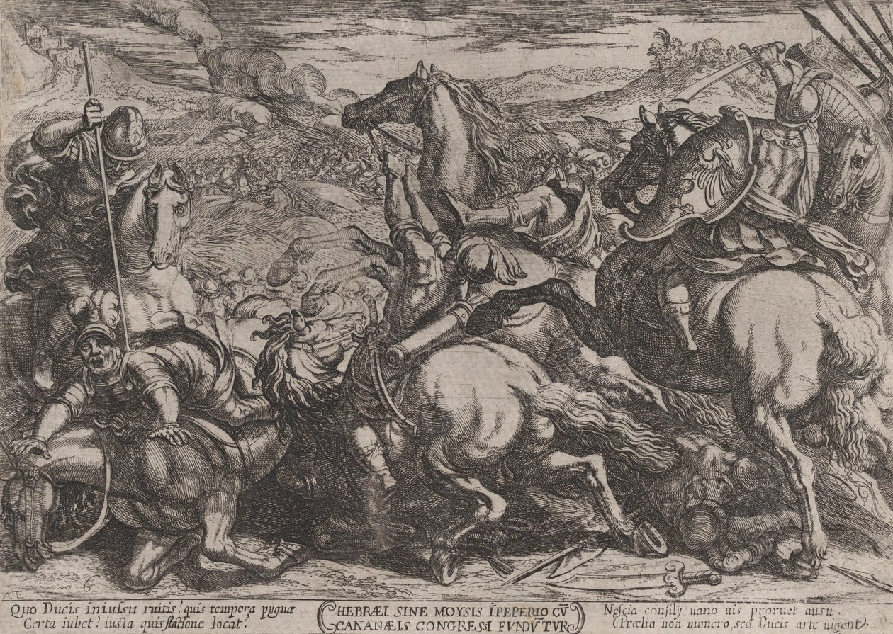 Ilustracja 6: Izraelici pokonani przez Kananejczyków za nieposłuszeństwo Mojżeszowi..., ca. 1590-ok. 1610. autorstwa Antonio Tempesta