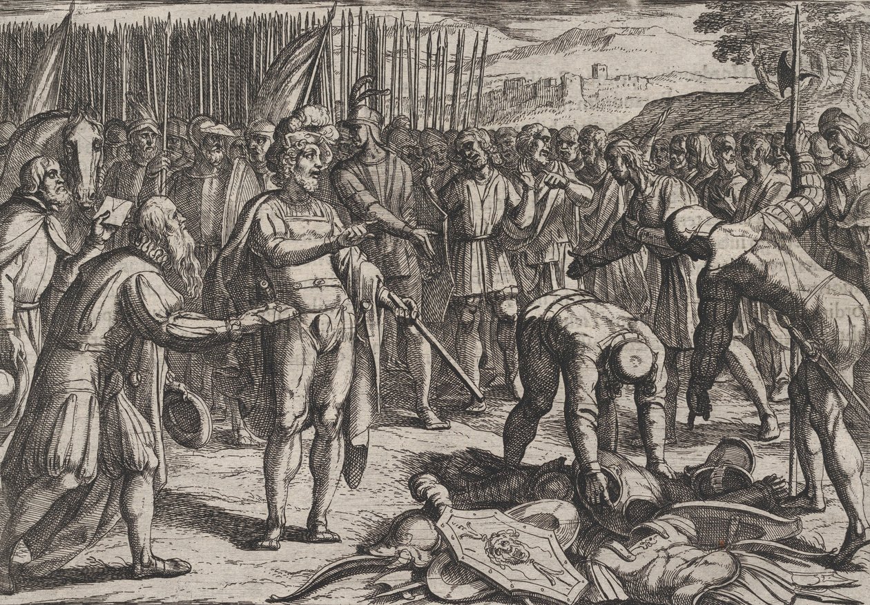 Ilustracja 7: Wizyta posłów niemieckich w Civilis, z filmu Wojna Rzymian przeciwko Batawianom Ro..., 1611. autorstwa Antonio Tempesta