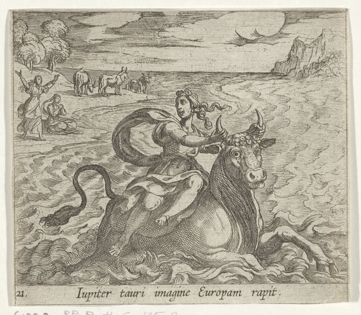 Furgon dachowy Europa Jowisz chwyta Europę na obraz byka (tytuł na obiekcie) Transformacja wielkości metamorfoseonu (tytuł serii) Metamorfosen van Ovidius (tytuł serii) autorstwa Antonio Tempesta