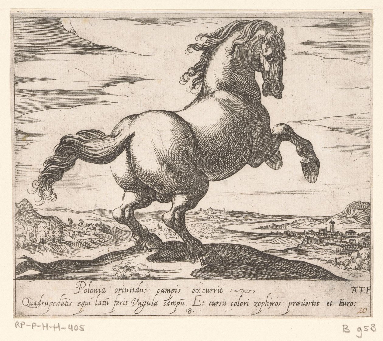 Steigerend paard naar rechts gewend Paarden uit verschiedelden landen (tytuł serii) Z tymi przywódcami będziesz uhonorowany jako przywódca z ustami viroru. autorstwa Antonio Tempesta