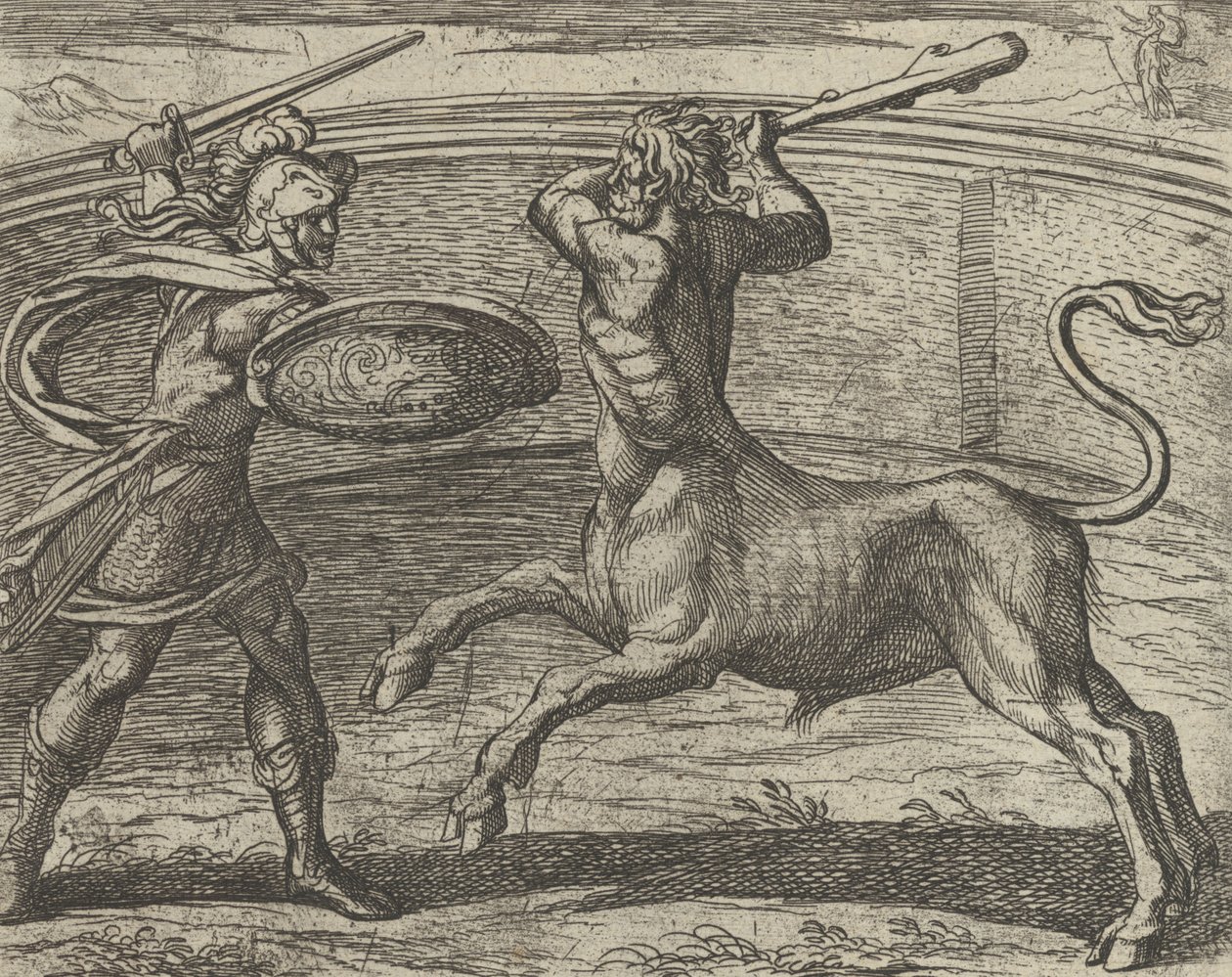 Tezeusz i Minotaur Minotaur Tezeusz vincit, z The Metamorphos..., Opublikowane po 1606 r. autorstwa Antonio Tempesta