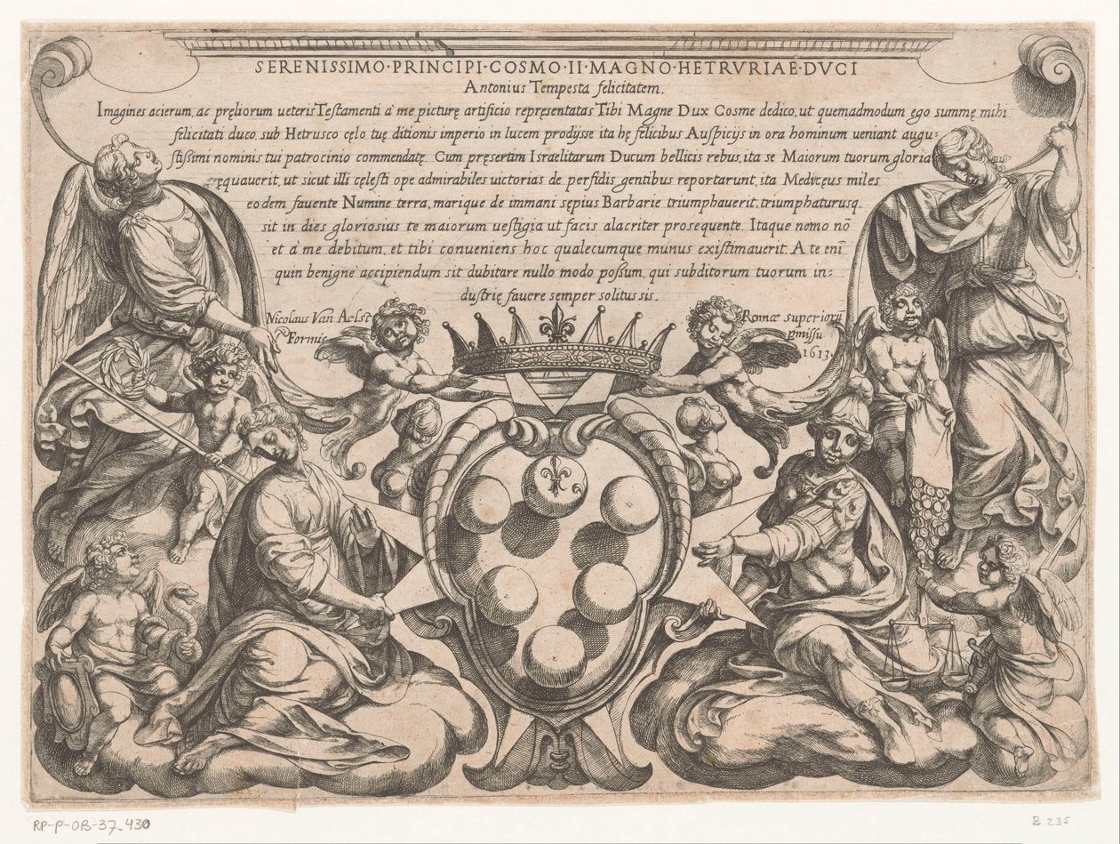 Rycina tytułowa z dedykacją i herbem Cosimo II de