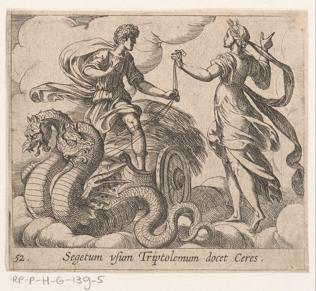 Triptolemus ontagunt de wagon van Ceres Ceres uczy Triptolemusa uprawy (tytuł na obiekcie) Metamorfoza lub przekształcenia (tytuł serii) Metamorfosen van Ovidius (tytuł serii) autorstwa Antonio Tempesta