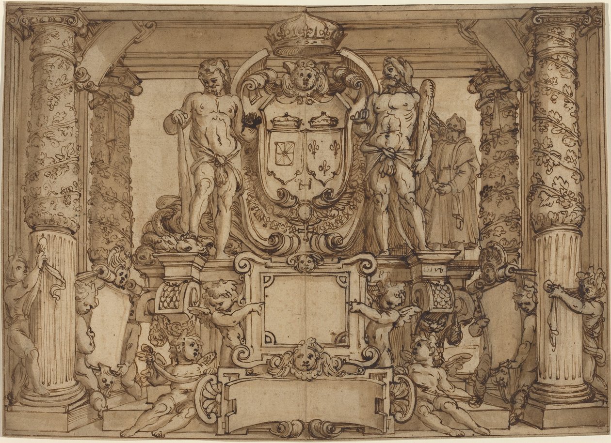 Architektoniczny projekt ściany na cześć Henryka IV, galijskiego Herkulesa autorstwa Antonio Tempesta or Agostino Ciampelli
