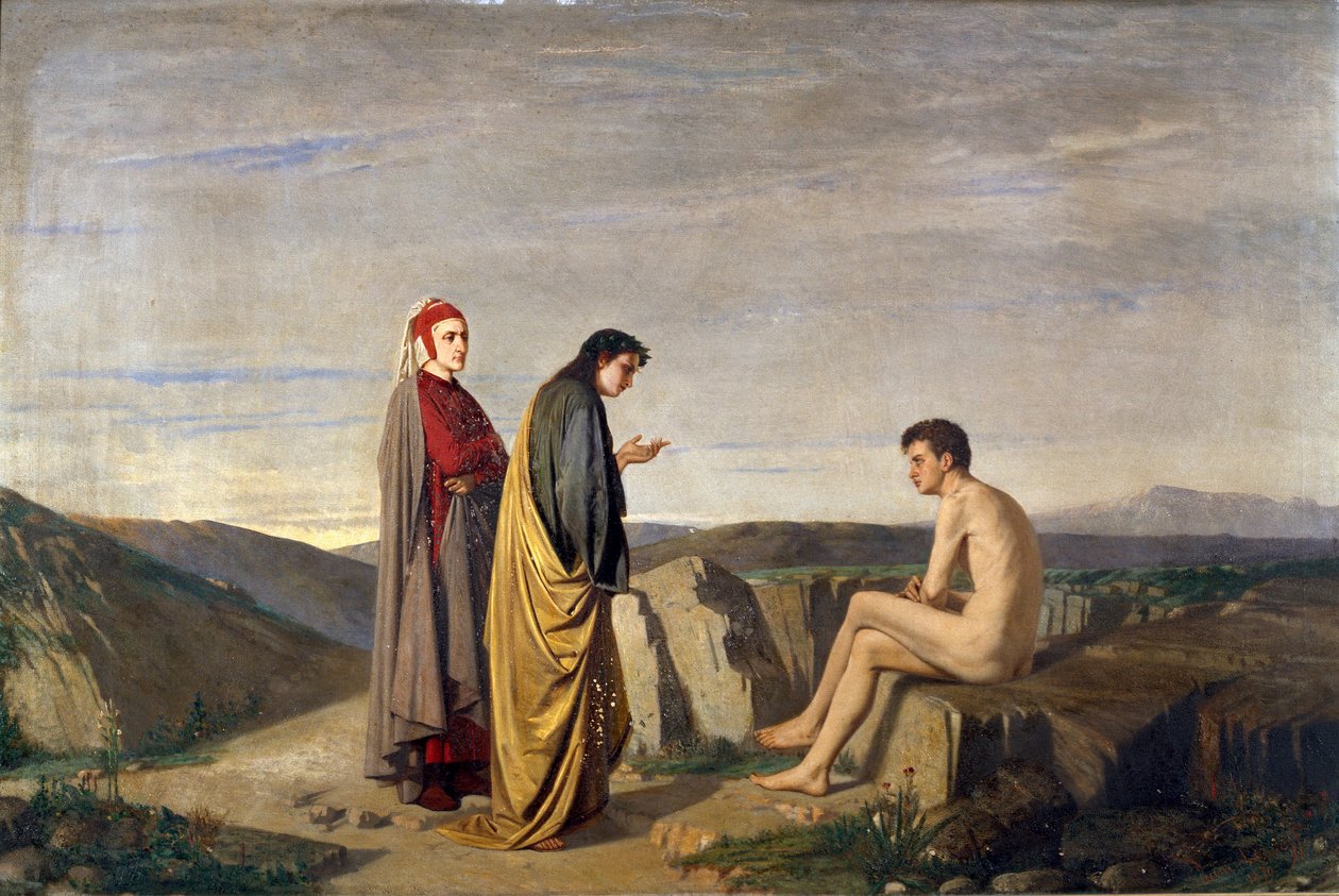 Dante i Virgil spotykają poetę Sordello da Goito w Purgatory D