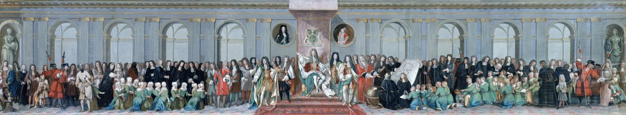Jakub II (1633-1701) Przyjęcie matematycznych uczonych ze szpitala Chrystusa autorstwa Antonio Verrio