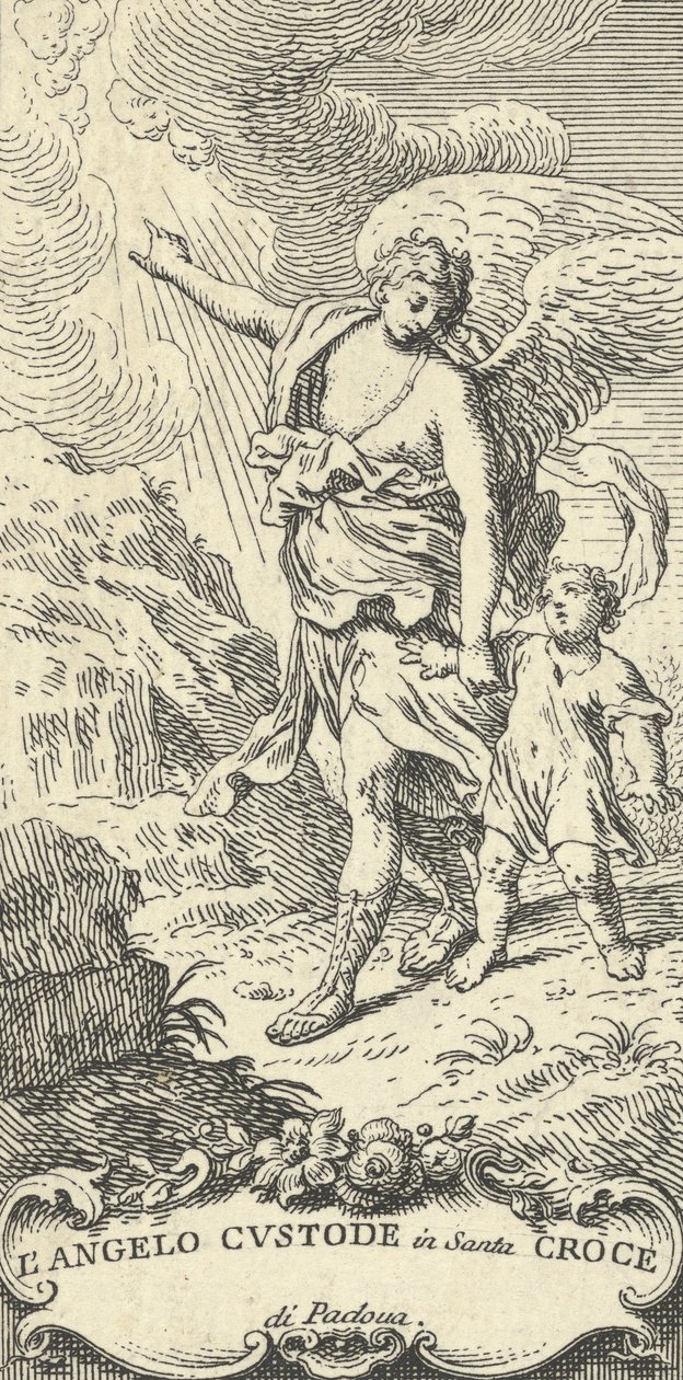 Anioł prowadzący młodego chłopca i wskazujący na chmury, ok. godz. 1708-82. autorstwa Antonio Visentini
