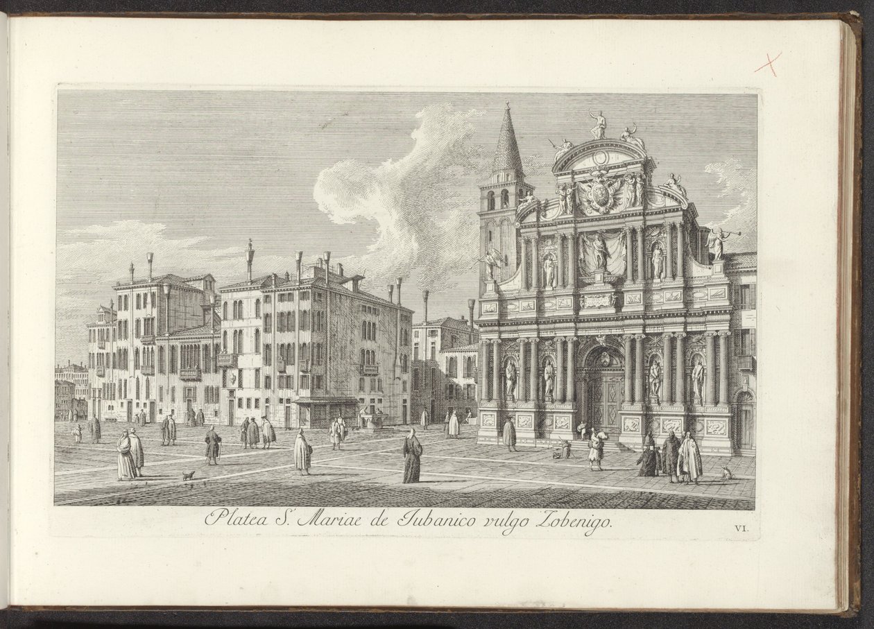 Gezicht op Campo Santa Maria Zobenigo te Venetië Obszar S. Rocchi z tą samą świątynią i szkołą (tytuł na obiekcie) Gezichten op bugemenen en pleinen in Venetië (tytuł serii) Najsłynniejsze widoki Wenecji z 38. panelu Kanału Antoniusza, expr autorstwa Antonio Visentini