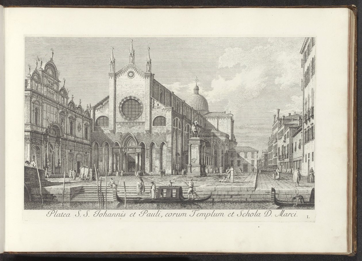 Widok kościoła Santi Giovanni e Paolo w Wenecji Platea S. S. Johannis et Pauli, eorum Templum et Schola D. Marci (tytuł na obiekcie) Widoki budynków i placów w Wenecji (tytuł serii) Urbis Venetiarum prospekt celebriores, ex Antonii Can autorstwa Antonio Visentini