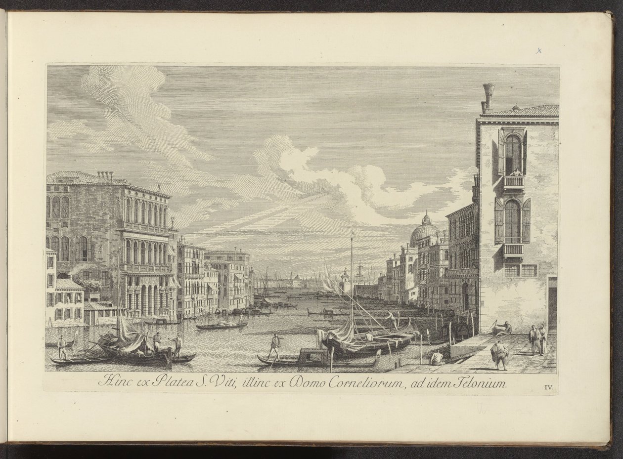 Gezicht op het Canal Grande en Campo San Vio te Venetië Po tej stronie od ulicy św. Wita, po drugiej stronie od Domu Korneliusza do tego samego Telonium (tytuł na obiekcie) Najsłynniejsze widoki Wenecji z 38 paneli Kanału Antoniusza, wydrukowane na mosiądz autorstwa Antonio Visentini