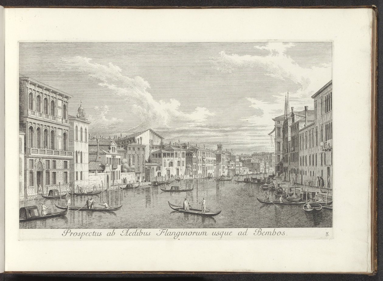 Gezicht op het Canal Grande en Palazzo Flangini te Venetië Widok z Domów Flanginos na Bembos (tytuł na obiekcie) Najsłynniejsze widoki Wenecji z 38 paneli Antoniusa Canal, wydrukowane na mosiądzu przez Antonio Vissentiniego, w trzech częściach autorstwa Antonio Visentini
