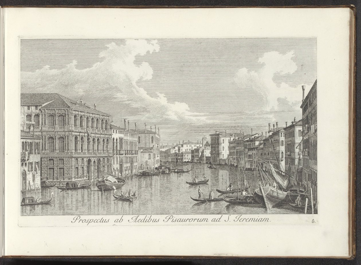 Gezicht op het Canal Grande te Venetië Widok z domów w Pizie na św. Jeremiasza (tytuł na obiekcie) Najsłynniejsze widoki Wenecji z 38 paneli Antoniusa Canal, wydrukowane na mosiądzu przez Antonio Vissentiniego, podzielone na trzy części. druga część autorstwa Antonio Visentini