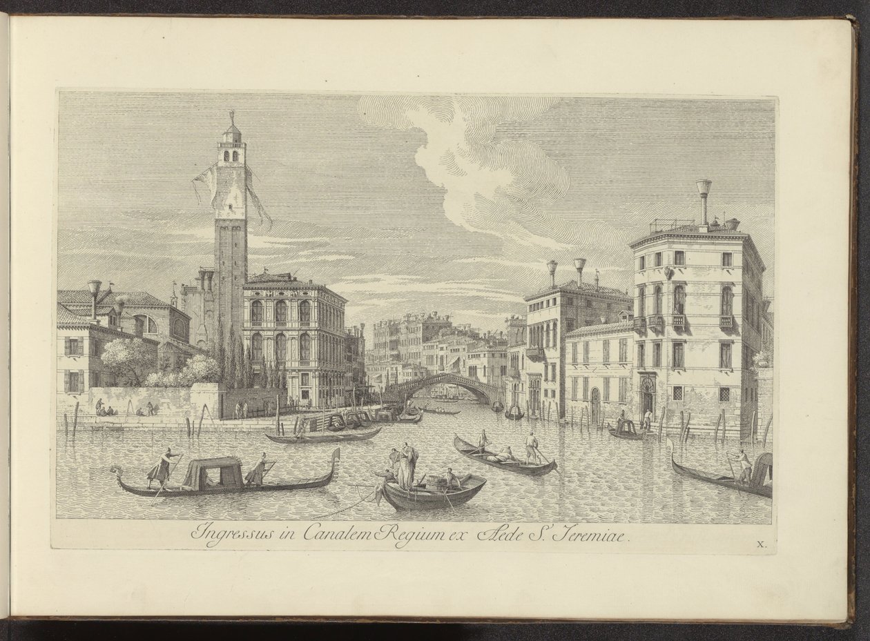 Gezicht op het Cannaregio en Palazzo Labia te Venetië Wejście do Kanału Królewskiego z domu św. Jeremiasza (tytuł na obiekcie) Najsłynniejsze widoki Wenecji z 38 plansz Antoniusa Canal wydrukowanych na powietrzu przez Antonio Vissentiniego, podzielone na t autorstwa Antonio Visentini