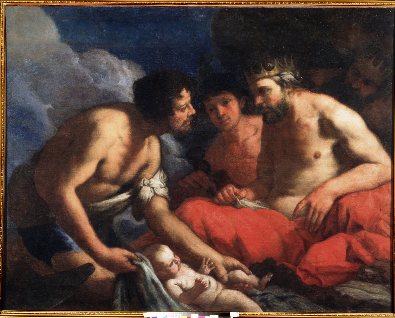 Palamedes i Odyseusz z dzieckiem Telemach (?) (Palamedes i Odyseusz). Obraz Antonio Zanchi (1631-1722). olej na płótnie autorstwa Antonio Zanchi