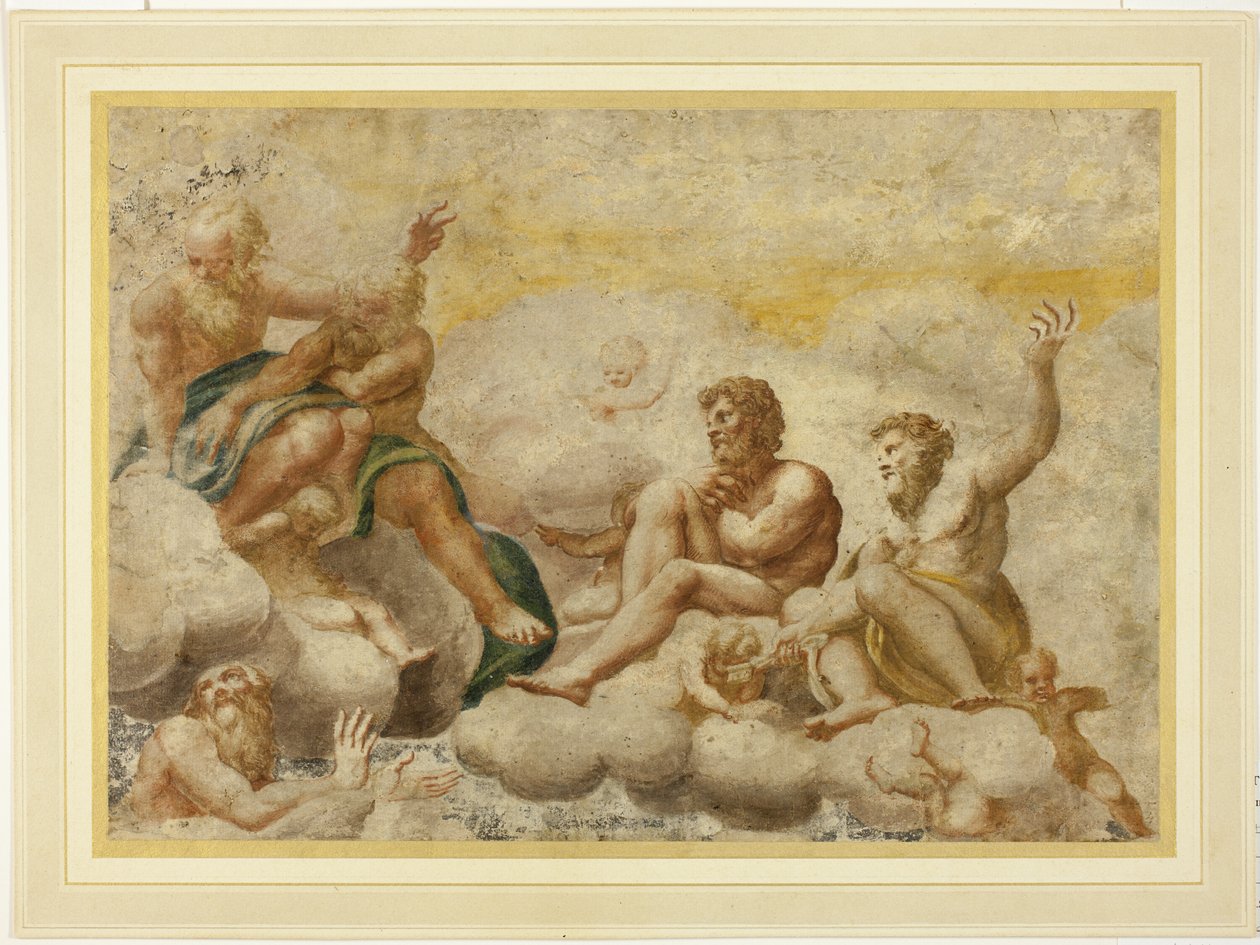 Święty Piotr i inni siedzący apostołowie, a poniżej św. Jan Ewangelista autorstwa Antonio da Correggio