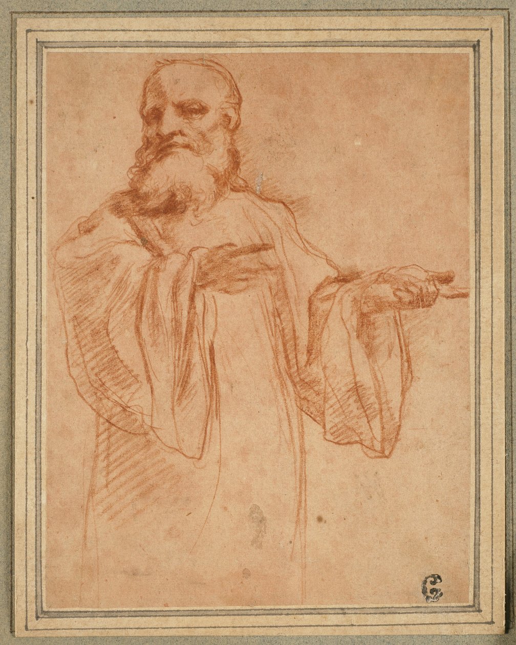 Święty Benedykt gestykulujący w lewo: Studium do Koronacji Dziewicy autorstwa Antonio da Correggio