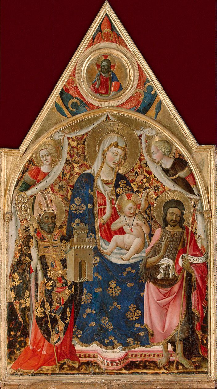 Madonna z Dzieciątkiem z biskupem, św. Janem Chrzcicielem i Aniołami, początek XV w. autorstwa Antonio da Firenze