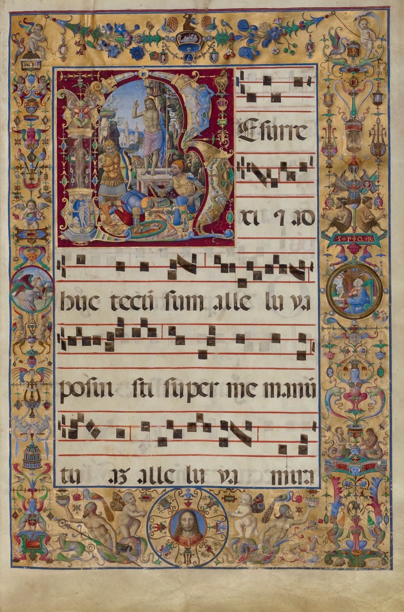 Stopniowy. Initial R: The Resurrection, ok. 1500 (tempera, złoty płatek i atrament na pergaminie) autorstwa Antonio da Monza