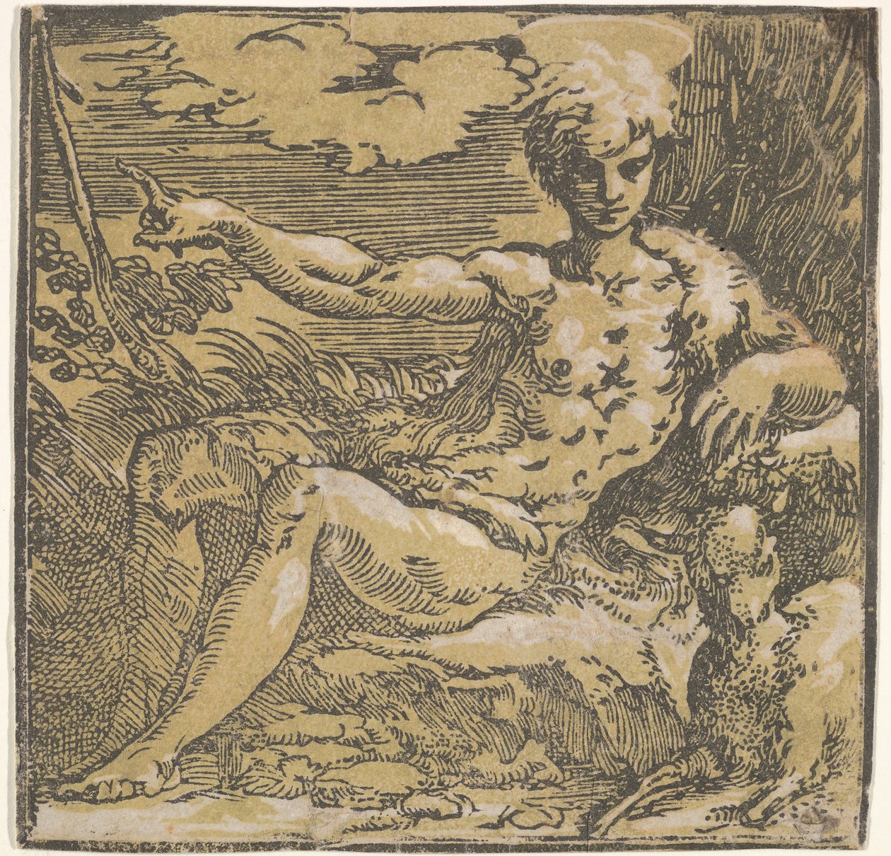 Św. Jan Chrzciciel na pustyni, baranek u jego boku, ca. 1527-30. autorstwa Antonio da Trento