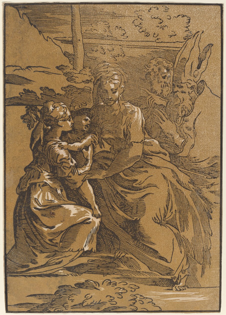 Święta Rodzina z Dwoma Świętymi autorstwa Antonio da Trento after Parmigianino