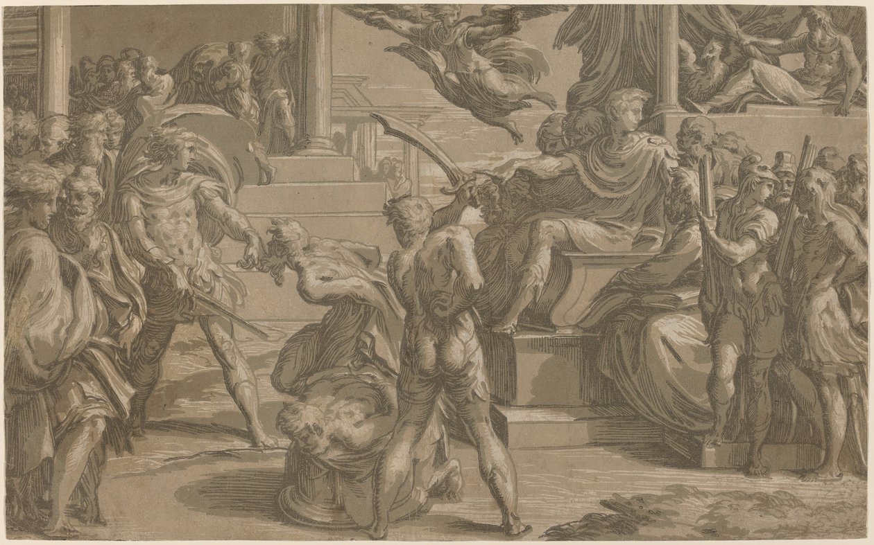 Męczeństwo świętych Piotra i Pawła [recto] autorstwa Antonio da Trento after Parmigianino
