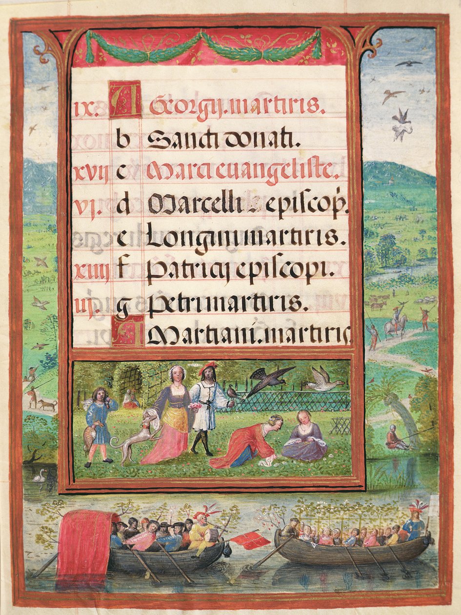 Miesiąc kwiecień, miniatury z „Księgi Godzin Dom Manuela”, 1517-38 (tempera na welinie) autorstwa Antonio de Hollanda