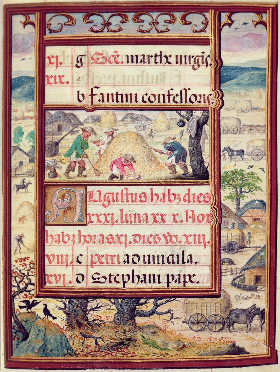 Miesiąc sierpień, miniatury z „Księgi Godzin Dom Manuela”, 1517-38 (tempera na welinie) autorstwa Antonio de Hollanda