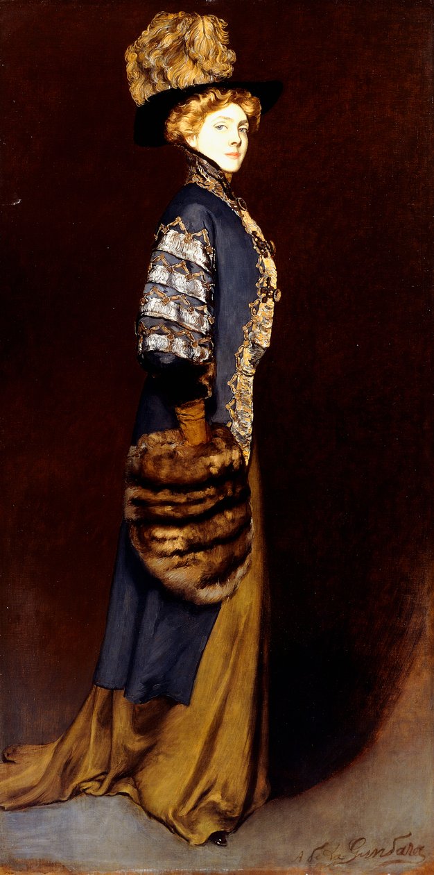 Elegancka dama w futrzanej mufce autorstwa Antonio de la Gandara