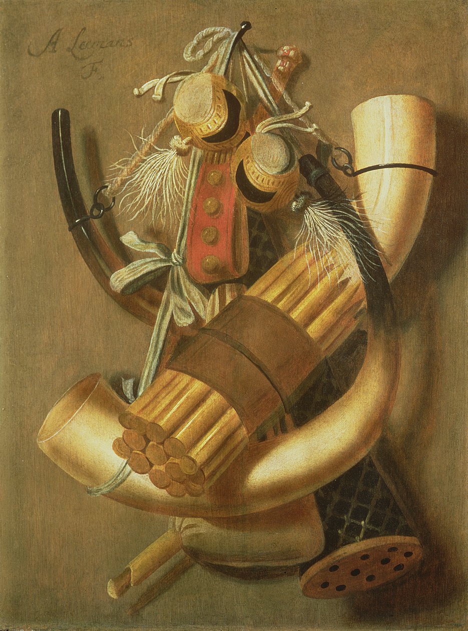 Martwa natura akcesoriów myśliwskich (panel) autorstwa Antonius Leemans