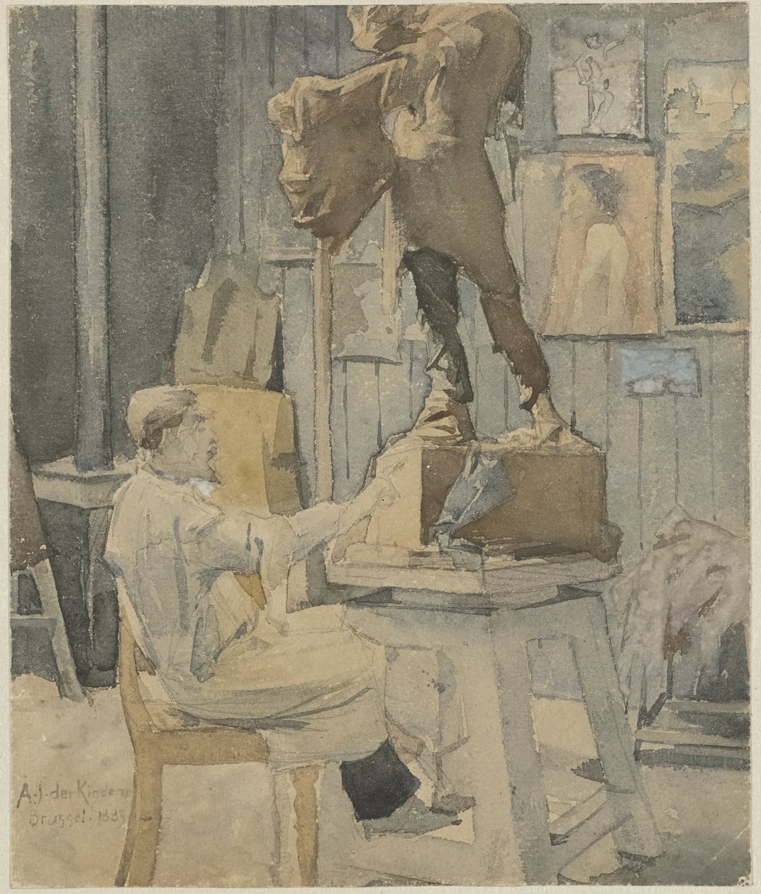 Jan Toorop w pracowni rzeźbiarskiej autorstwa Antoon Derkinderen