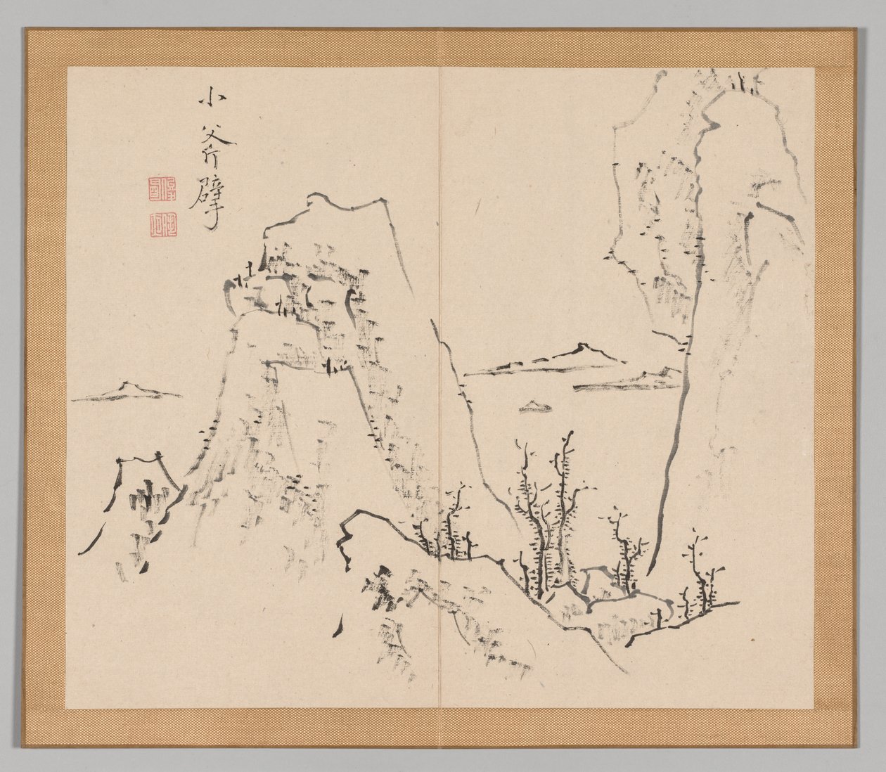 Podwójny Album Studiów Krajobrazowych wg Ikeno Taiga, t. 1 k. 8, XVIII w. autorstwa Aoki Shukuya