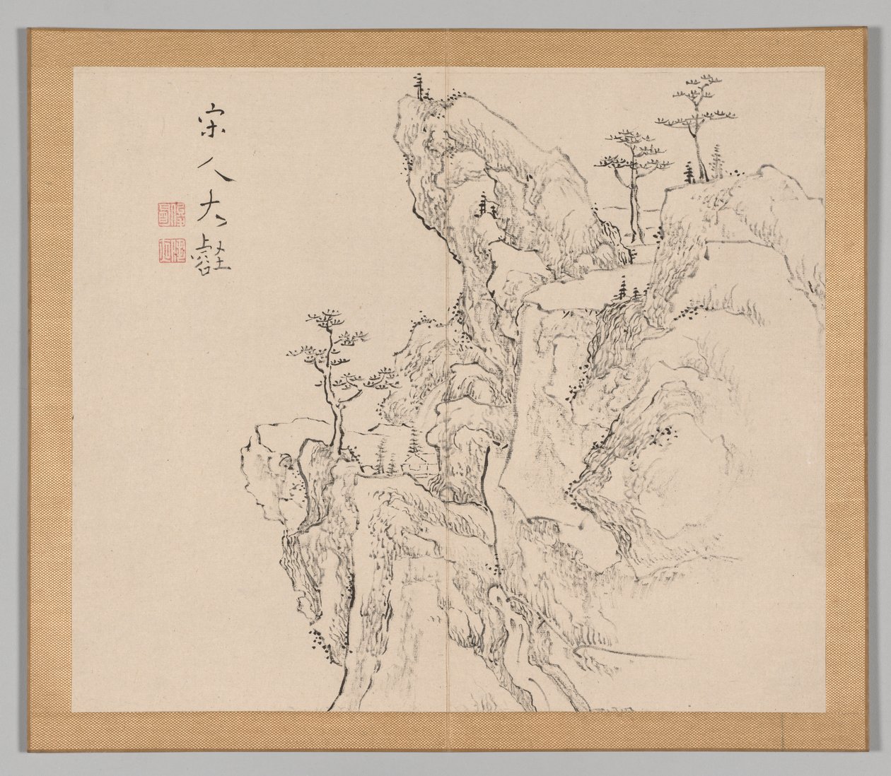 Podwójny Album Studiów Krajobrazowych wg Ikeno Taiga, t. 2 s. 1, XVIII w. autorstwa Aoki Shukuya