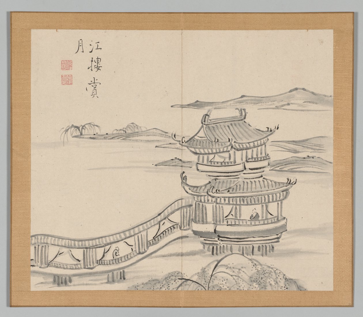 Podwójny Album Studiów Krajobrazowych wg Ikeno Taiga, t. 2 k. 25, XVIII w. autorstwa Aoki Shukuya
