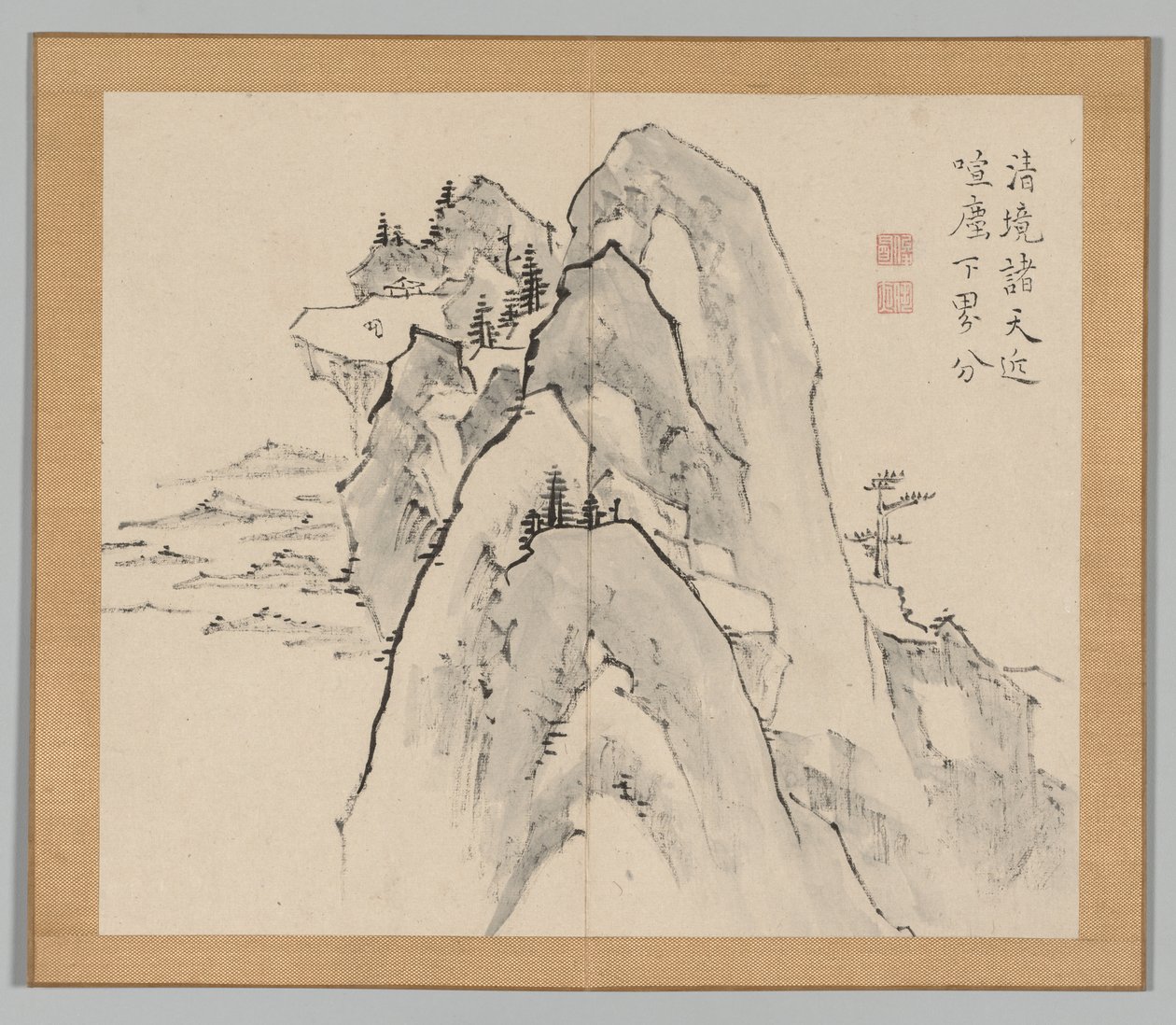 Podwójny Album Studiów Krajobrazowych wg Ikeno Taiga, t. 2 k. 33, XVIII w. autorstwa Aoki Shukuya