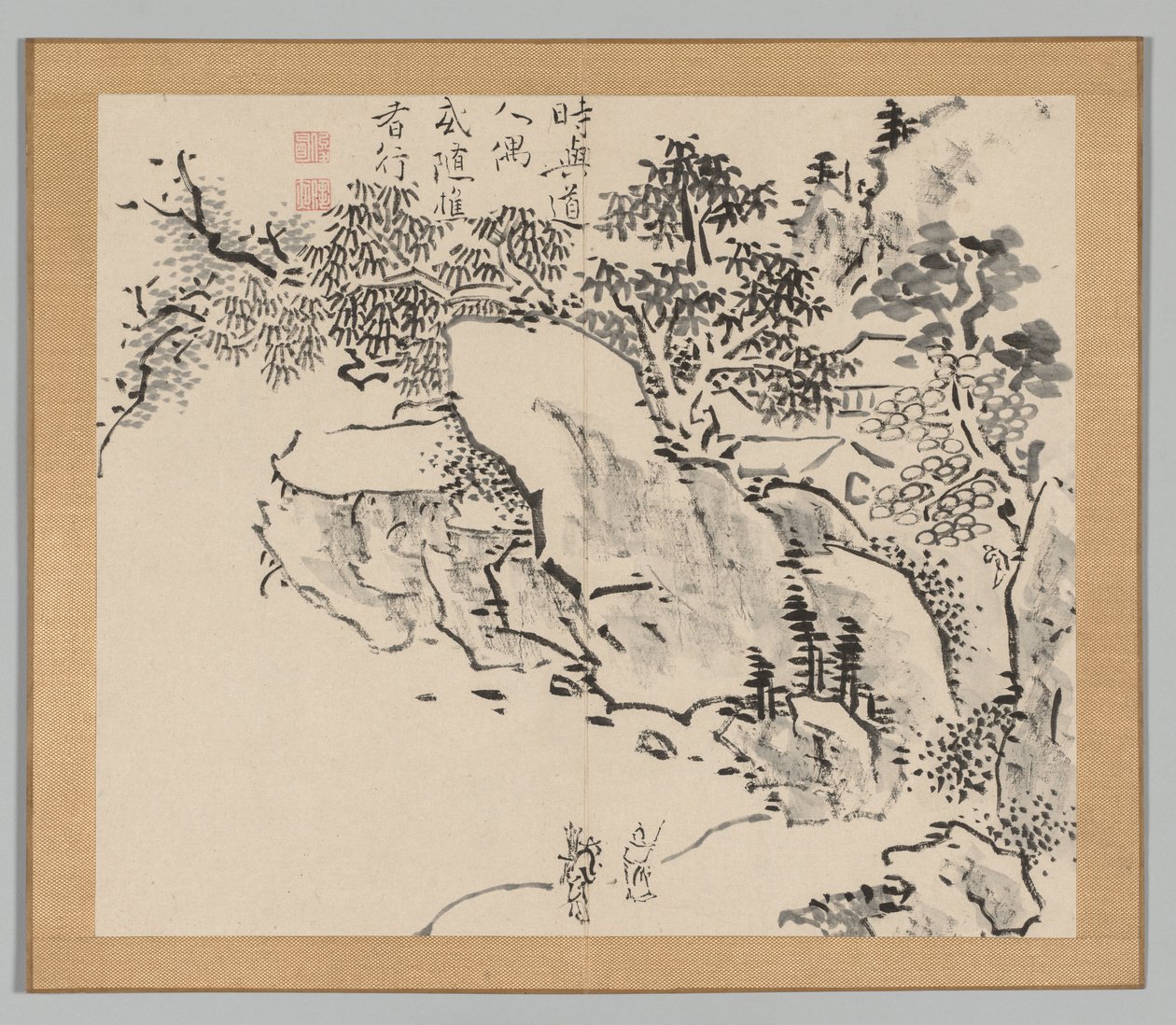 Podwójny Album Studiów Krajobrazowych wg Ikeno Taiga, t. 2 k. 34, XVIII w. autorstwa Aoki Shukuya