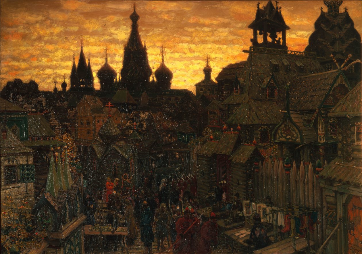 Starożytna Moskwa. Ulica w Kitaj-gorodzie w XVII wieku, 1900 autorstwa Apollinari Mikhailovich Vasnetsov