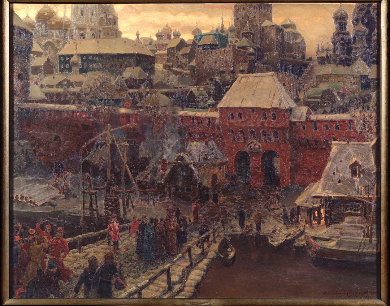 Moskwa w XVII wieku, Most Moskworecki i Brama Wodna - obraz Appolinariego Mikhaylovicha Vasnetsova (1856-1933), olej na płótnie autorstwa Apollinari Mikhailovich Vasnetsov