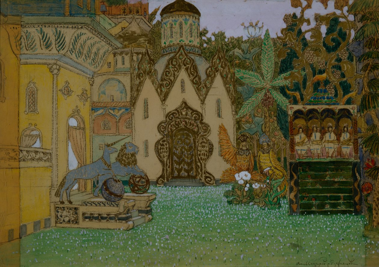 Scenografia do opery Legenda o niewidzialnym mieście Kiteż i panieńska Fevronia N. Rimskiego-Korsakowa, 1907 autorstwa Apollinari Mikhailovich Vasnetsov