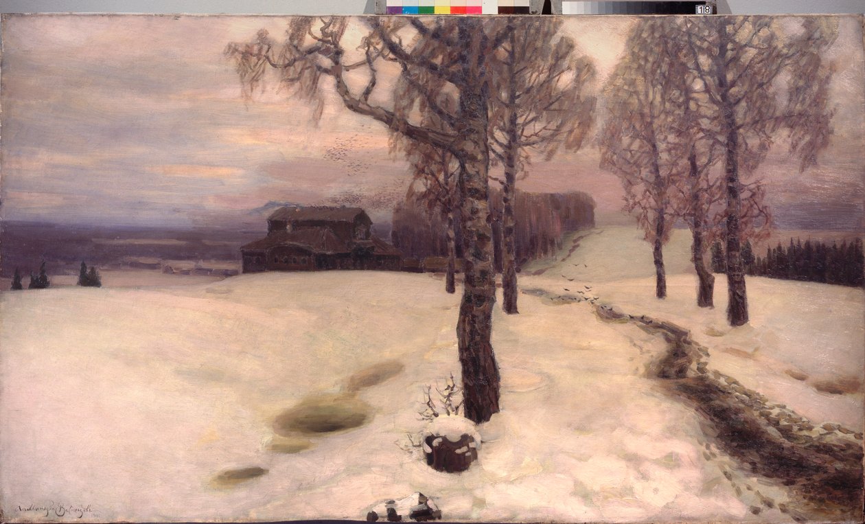 Oddech wiosny - obraz Appolinariego Mikhaylovicha Vasnetsova (1856-1933), olej na płótnie autorstwa Apollinari Mikhailovich Vasnetsov