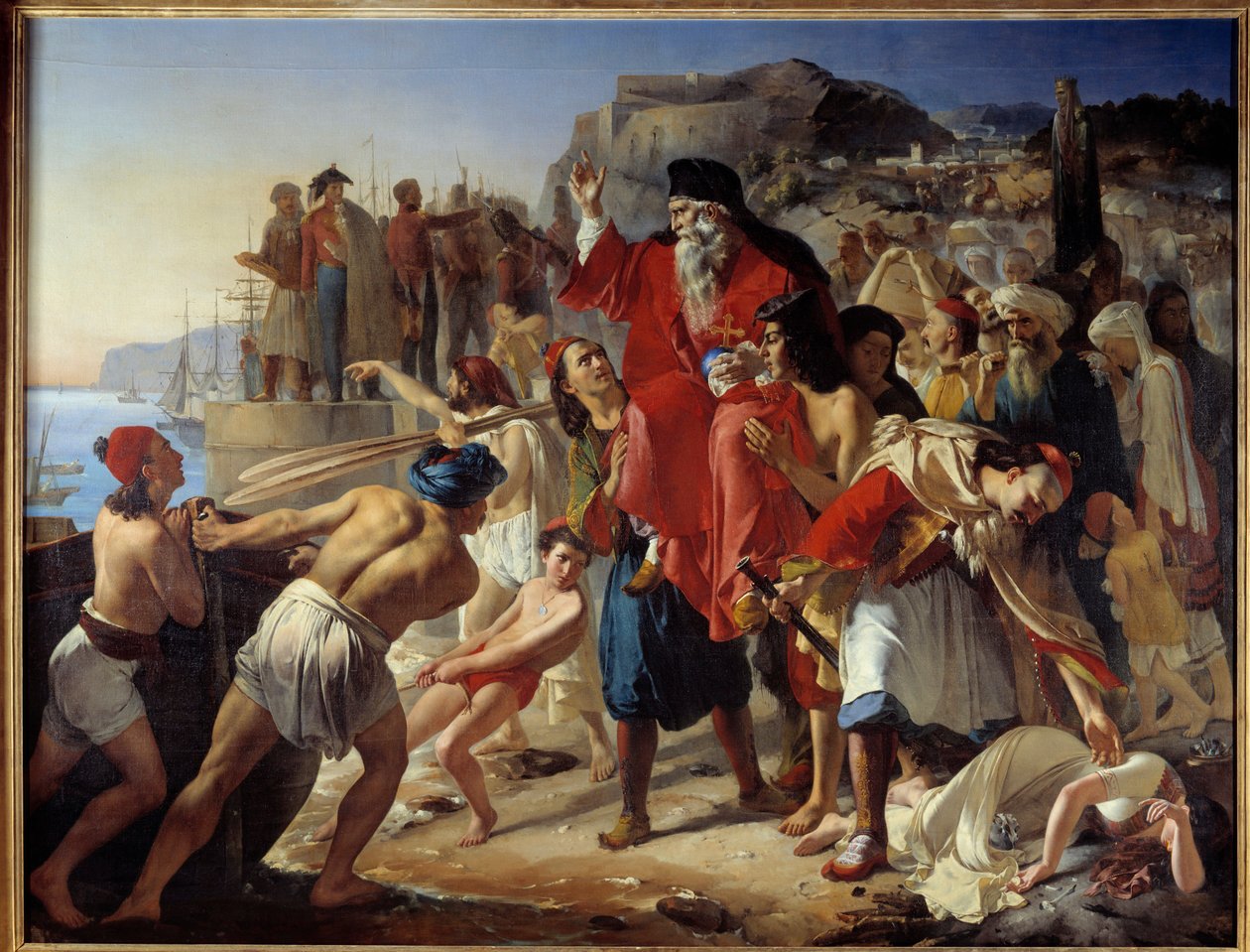 Wejście na pokład Parganiotes. Scena historyczna podczas greckiej wojny o niepodległość (1819). Obraz Appollodore Calleta (1779-1831) autorstwa Apollodore Alphonse Callet