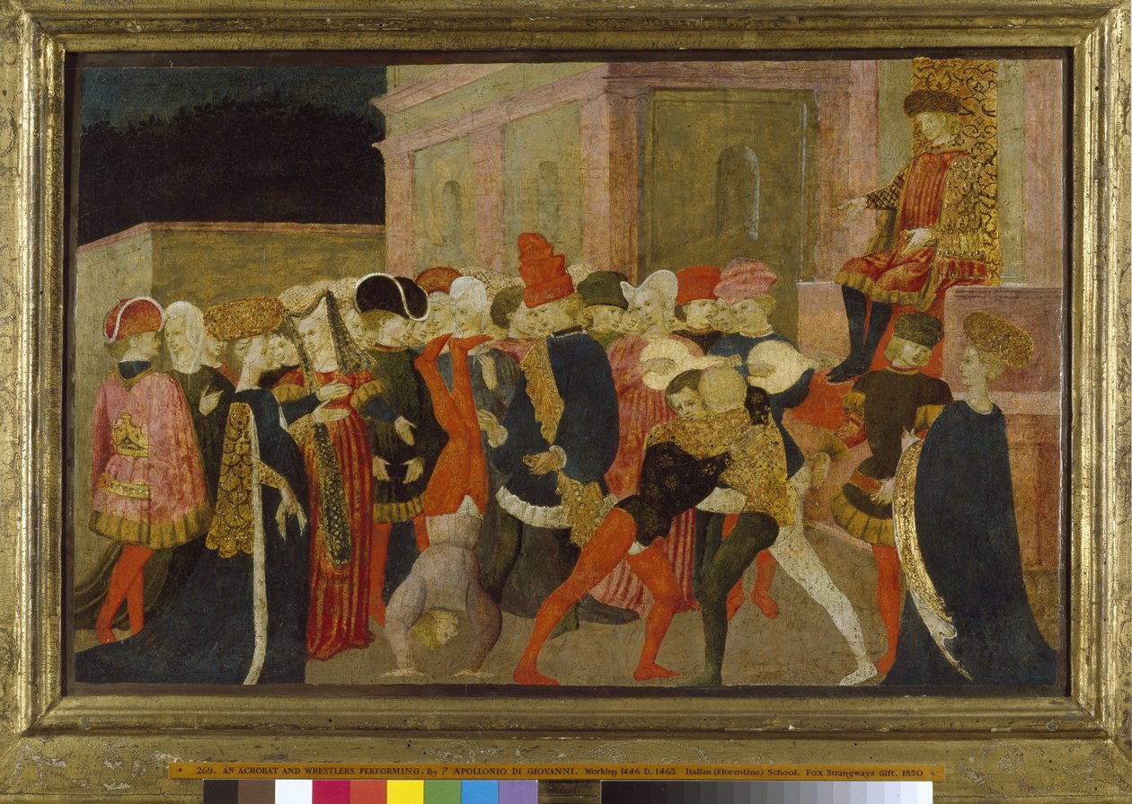 Występ akrobaty i zapaśników, XV wiek (tempera na panelu) autorstwa Apollonio di Giovanni di Tommaso